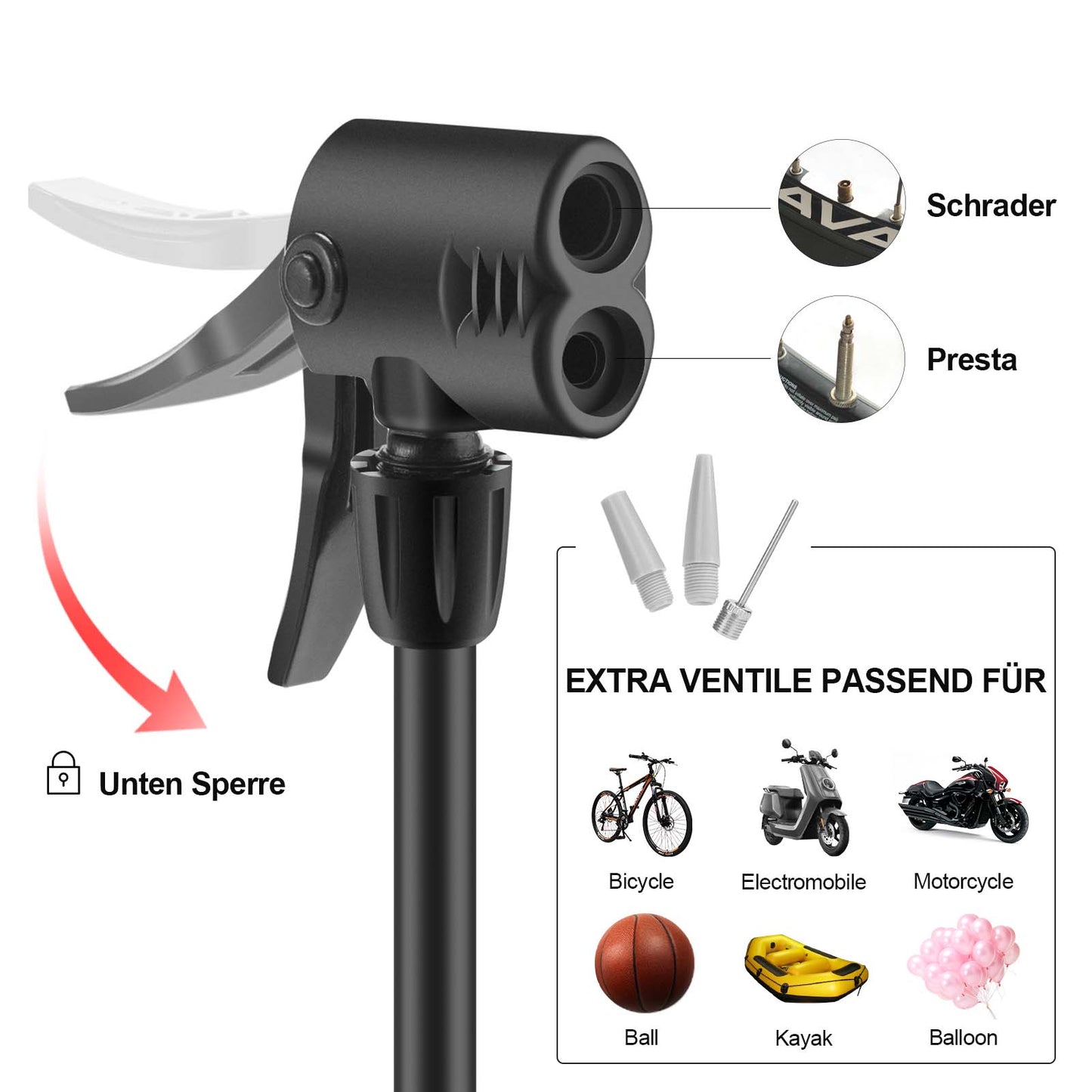 Mini Tragbare Luftpumpe Fußpumpen für alle Ventile SV/AV ROCKBROS