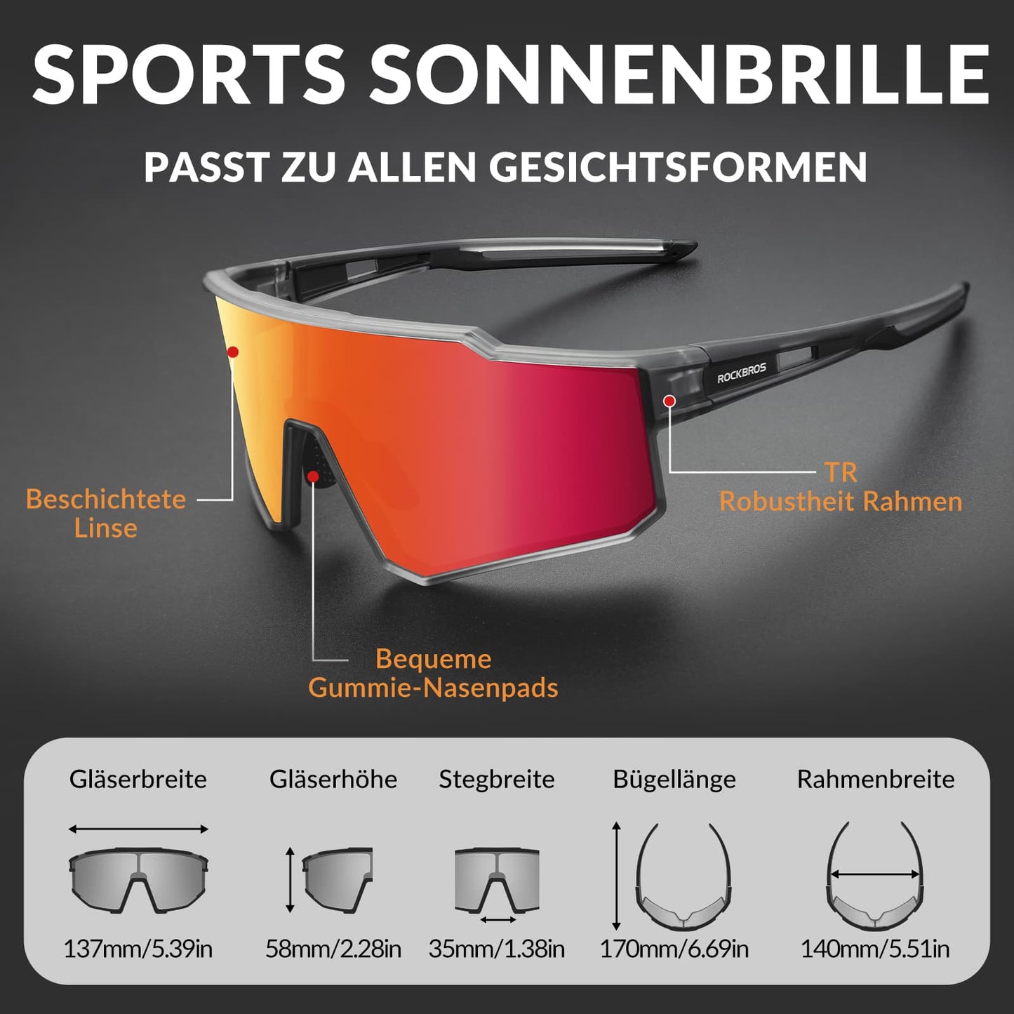 Polarisiert Fahrradbrille Sport Sonnenbrille für Outdoorsport ROCKBROS