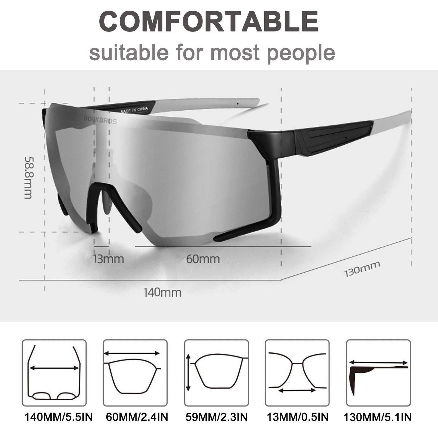 Polarisierte Sonnenbrille Fahrradbrille für Outdoor-Sport Schwarz ROCKBROS