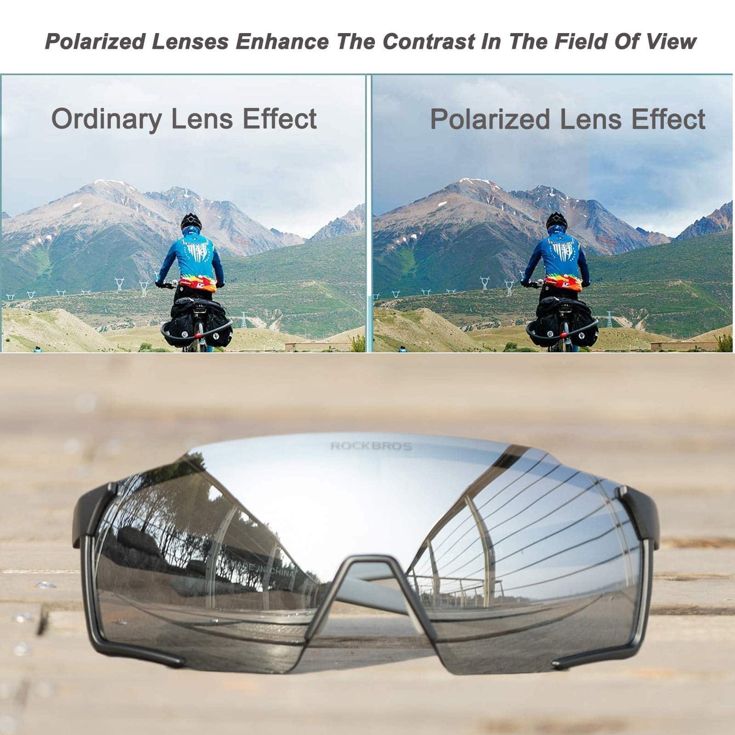 Polarisierte Sonnenbrille Fahrradbrille für Outdoor-Sport Schwarz ROCKBROS