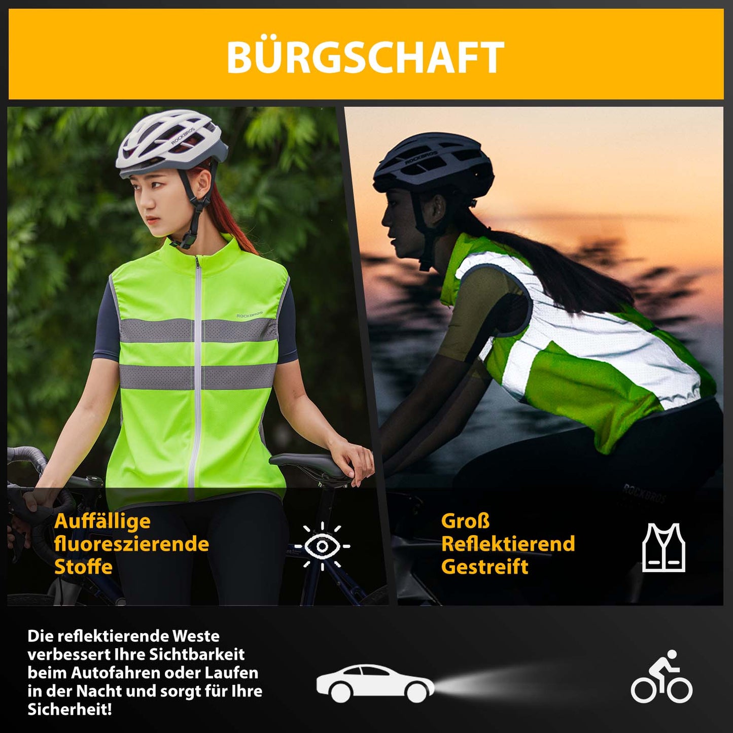 Reflektierende Weste Reiten Sicherheitsweste Fluoreszierend Grün ROCKBROS