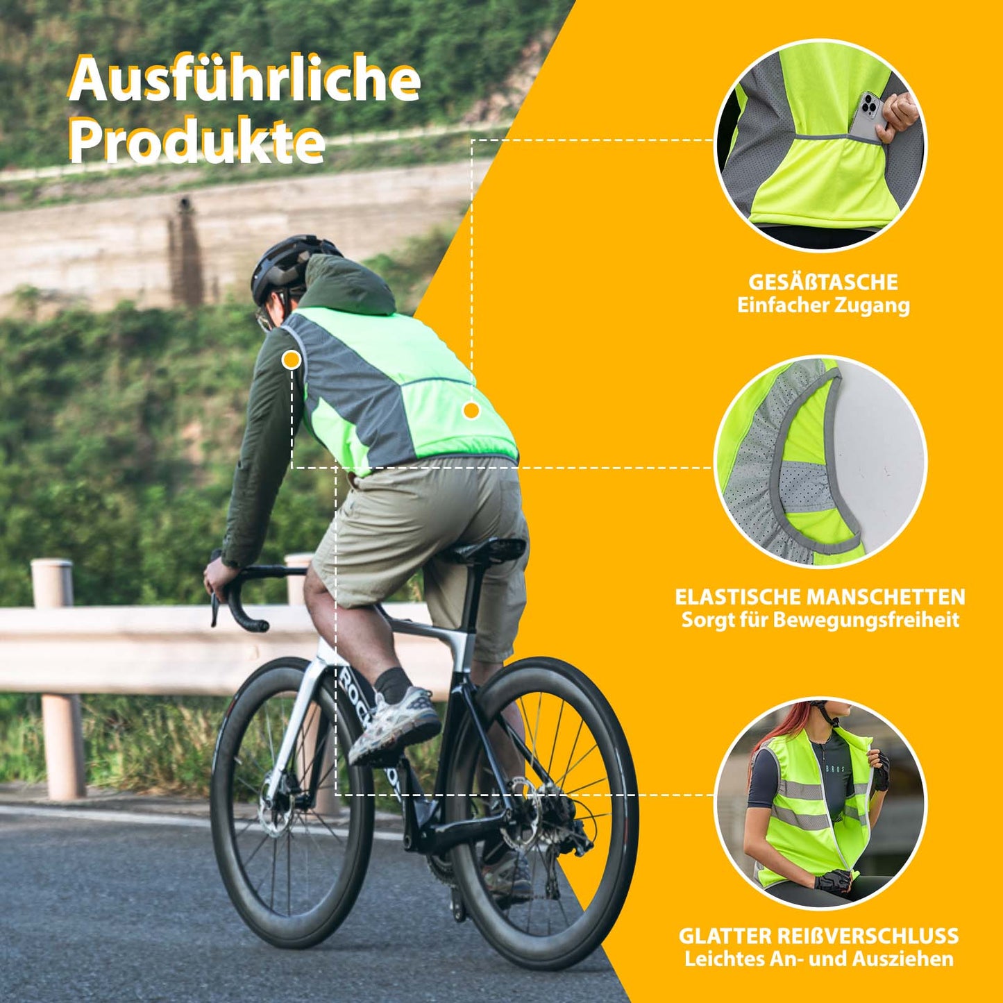 Reflektierende Weste Reiten Sicherheitsweste Fluoreszierend Grün ROCKBROS