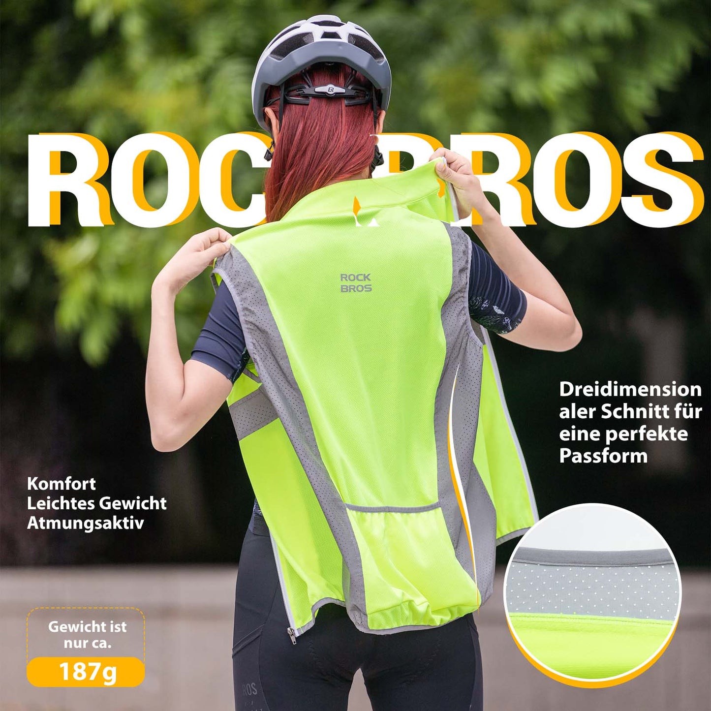 Reflektierende Weste Reiten Sicherheitsweste Fluoreszierend Grün ROCKBROS
