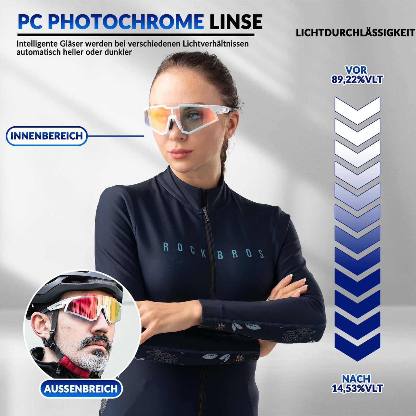 Sonnenbrille Fahrradbrille Selbsttönend Outdoor UV400 Schutz ROCKBROS