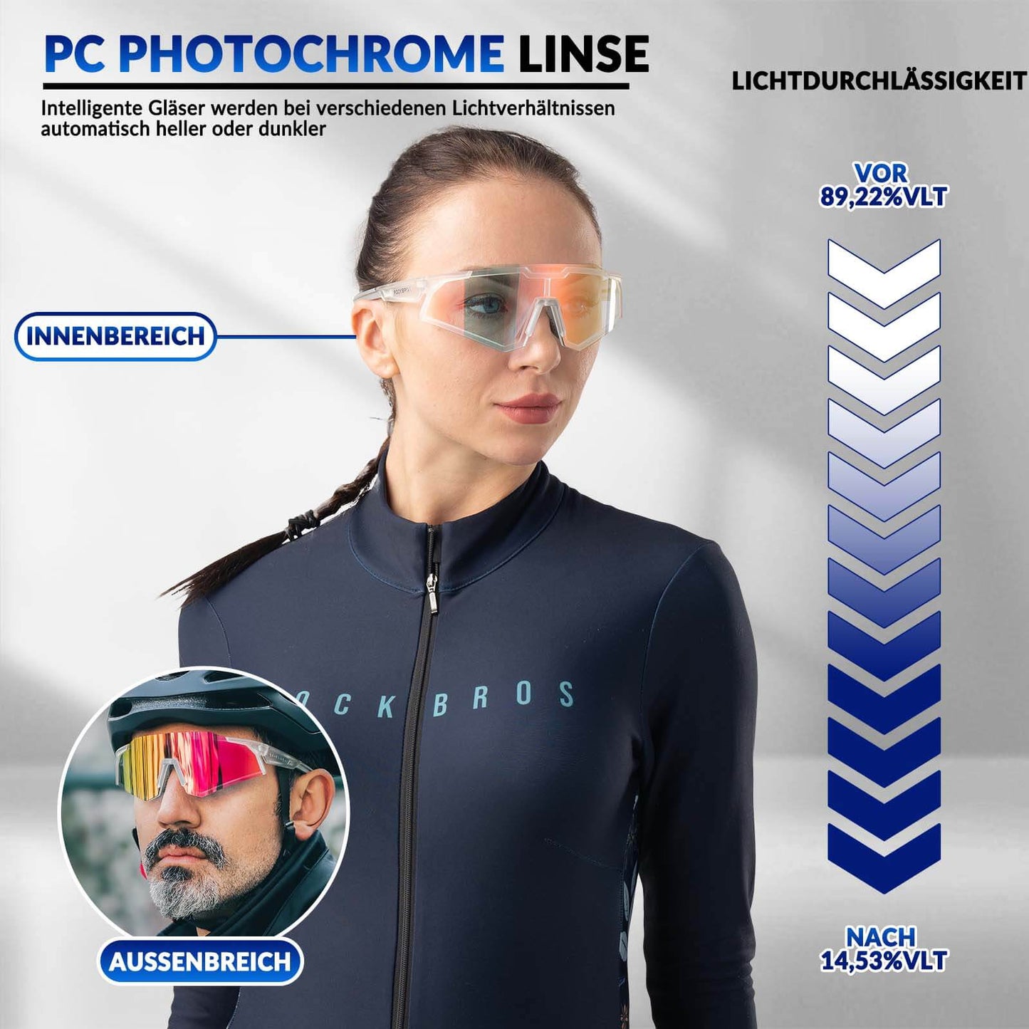 Sonnenbrille Fahrradbrille Selbsttönend Outdoor UV400 Schutz ROCKBROS