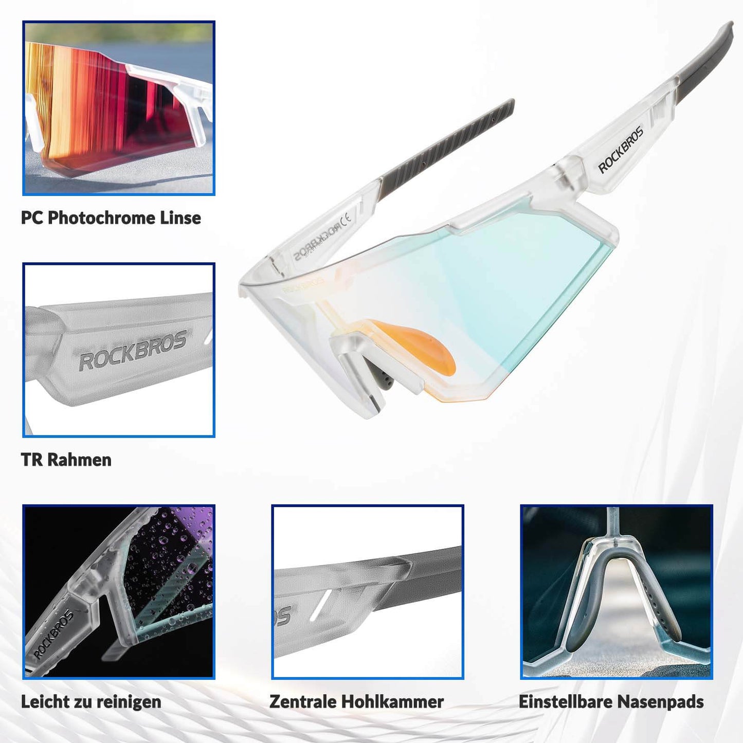 Sonnenbrille Fahrradbrille Selbsttönend Outdoor UV400 Schutz ROCKBROS