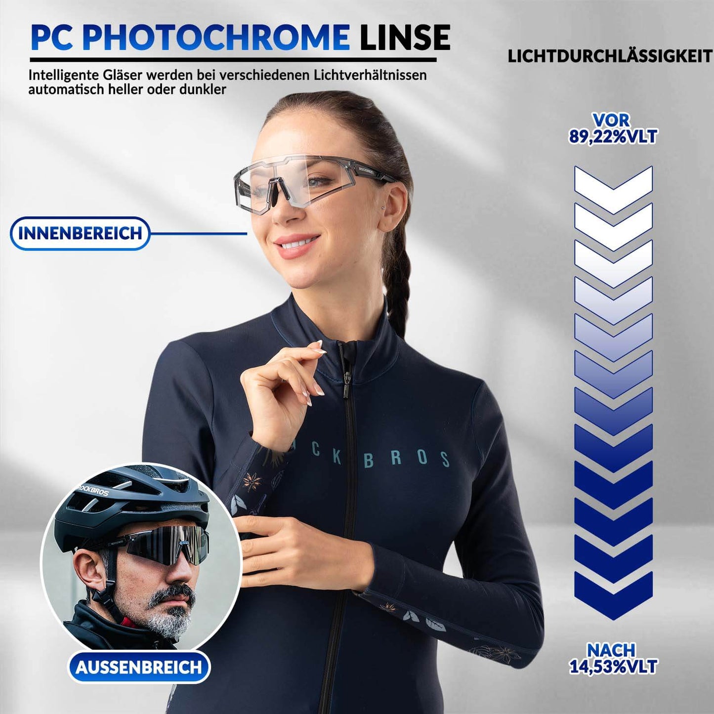 Sonnenbrille Fahrradbrille Selbsttönend Outdoor UV400 Schutz ROCKBROS