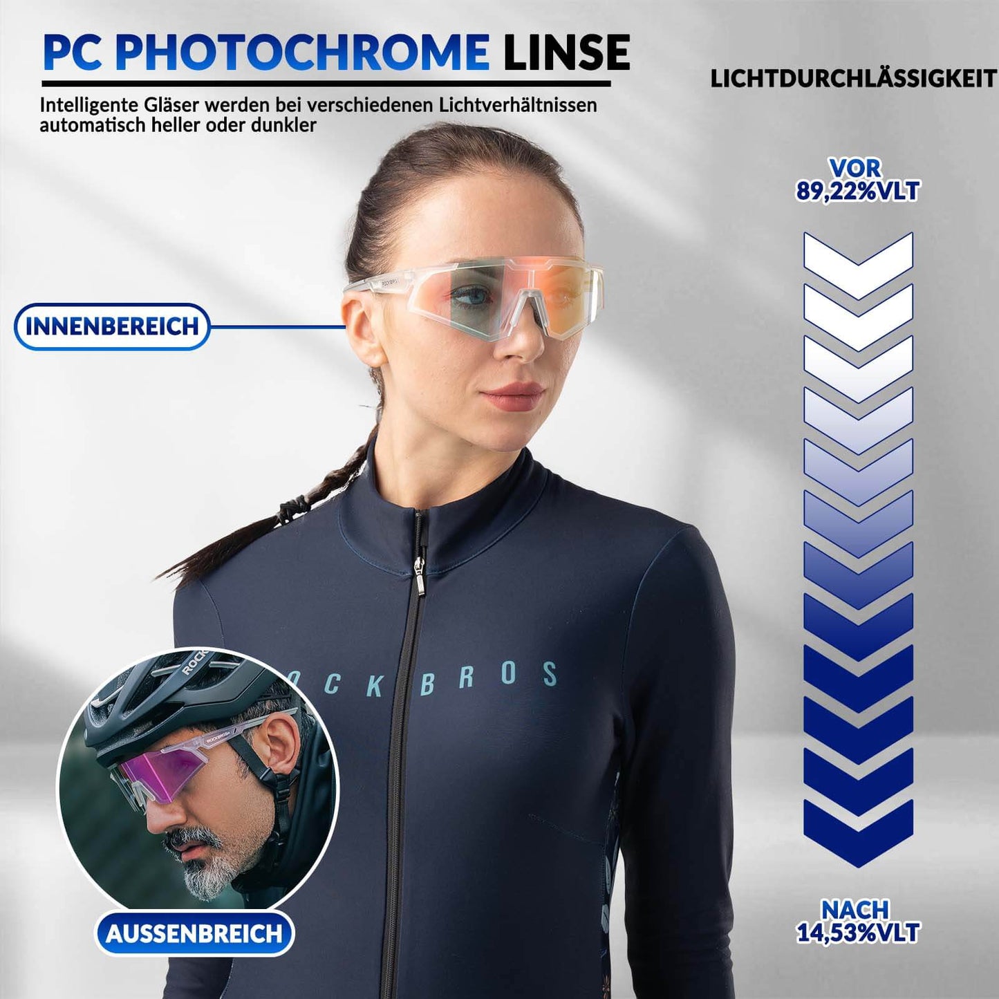 Sonnenbrille Fahrradbrille Selbsttönend Outdoor UV400 Schutz ROCKBROS
