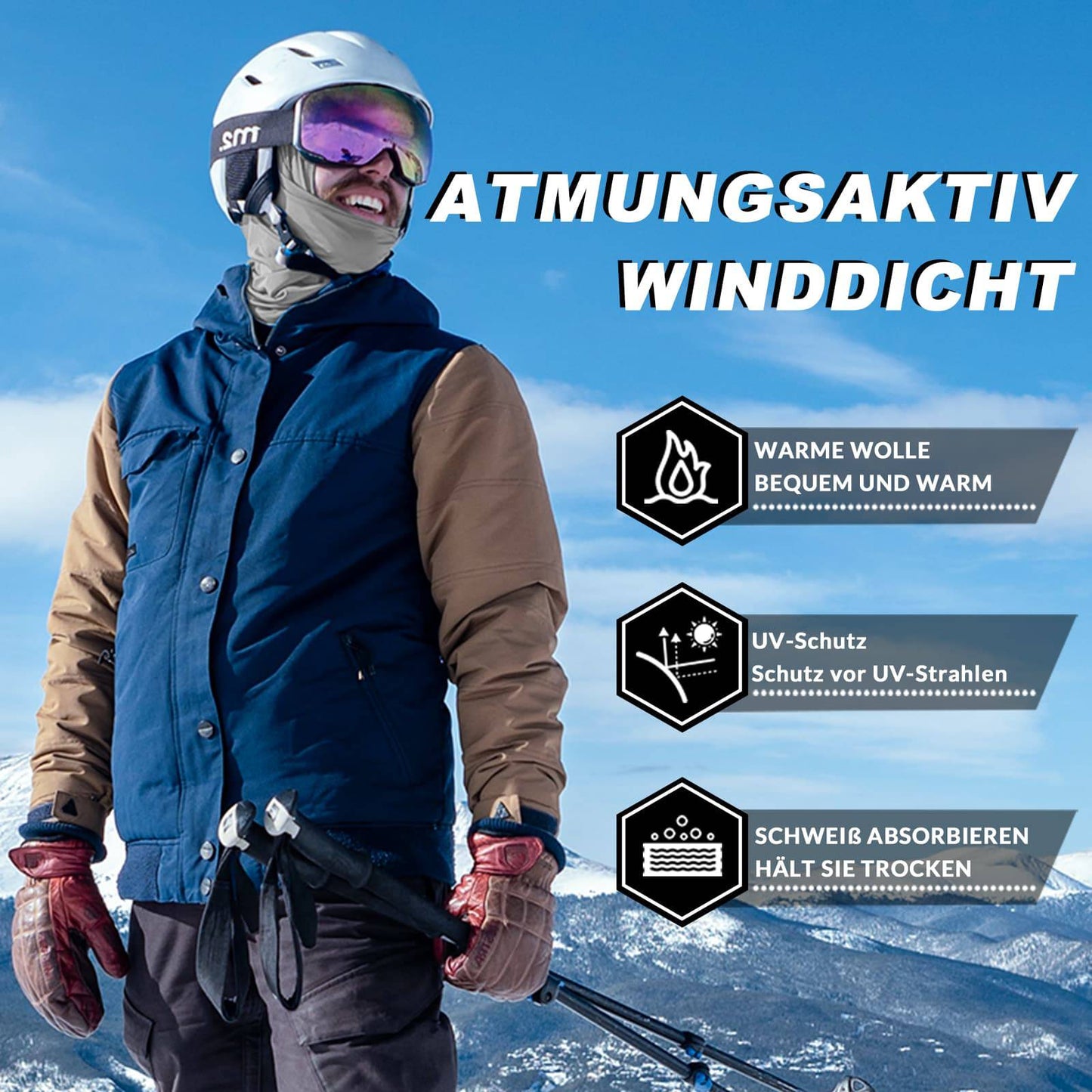 Sturmhaube 2er Set Herbst Winter Balaclava für Outdoorsports Unisex ROCKBROS