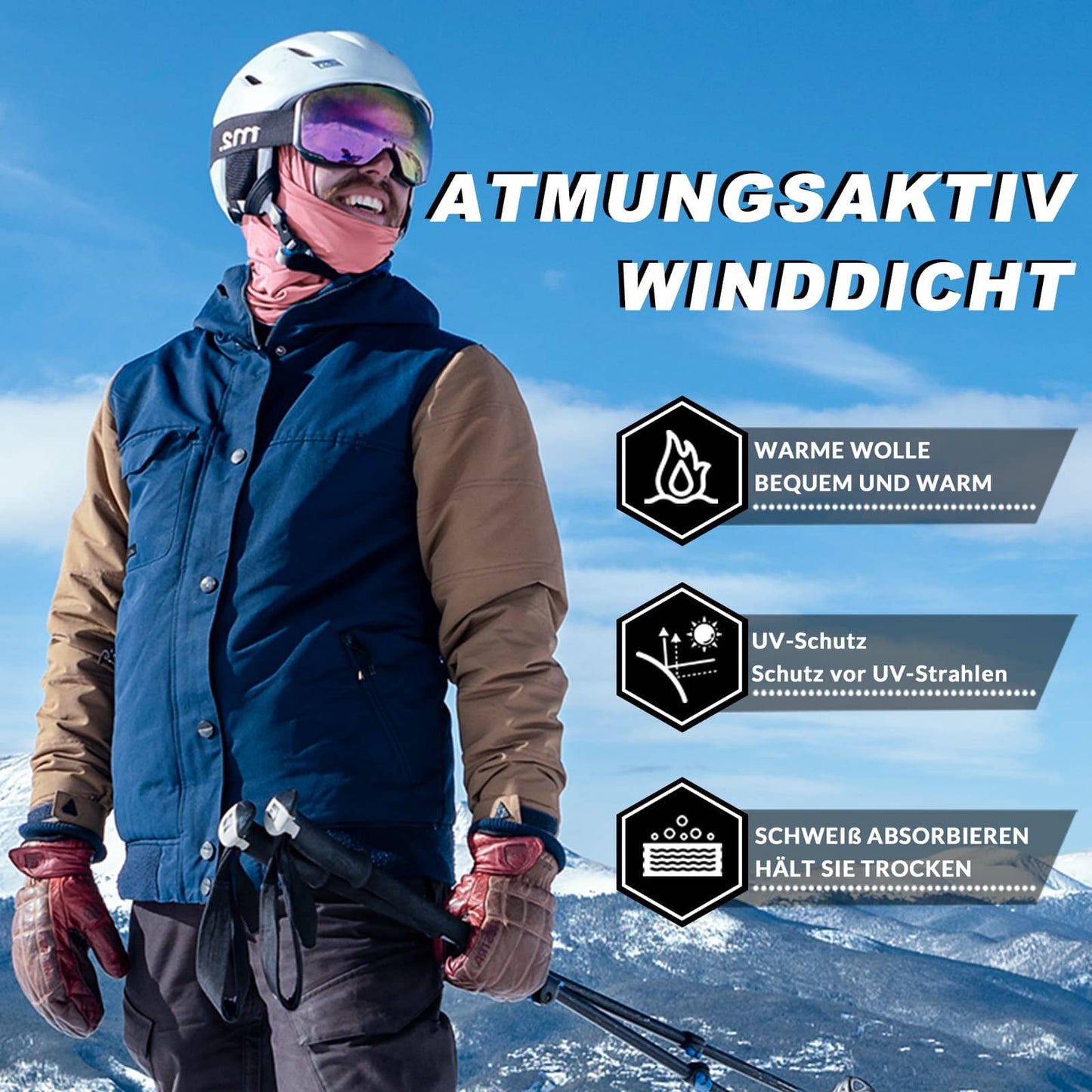 Sturmhaube 2er Set Herbst Winter Balaclava für Outdoorsports Unisex ROCKBROS