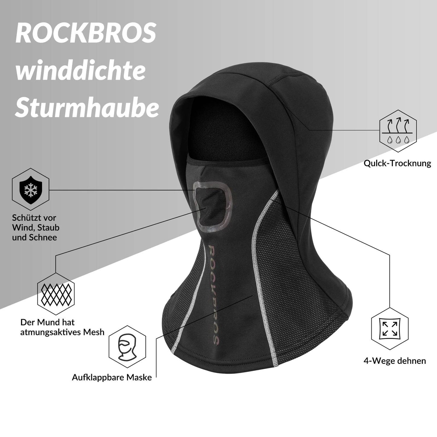 Sturmhaube mit atmungsaktivem Mesh für Outdoorsports Unisex ROCKBROS