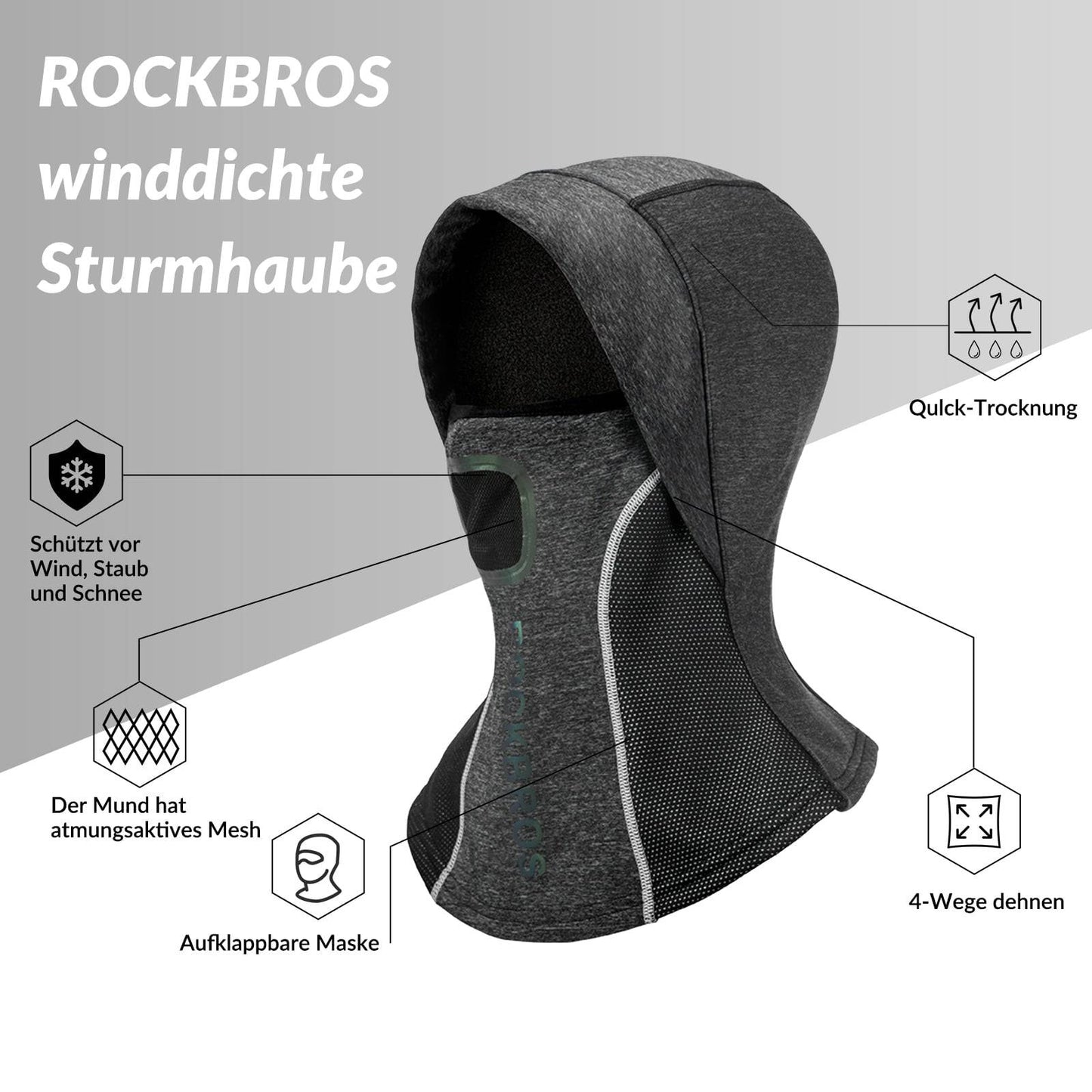 Sturmhaube mit atmungsaktivem Mesh für Outdoorsports Unisex ROCKBROS