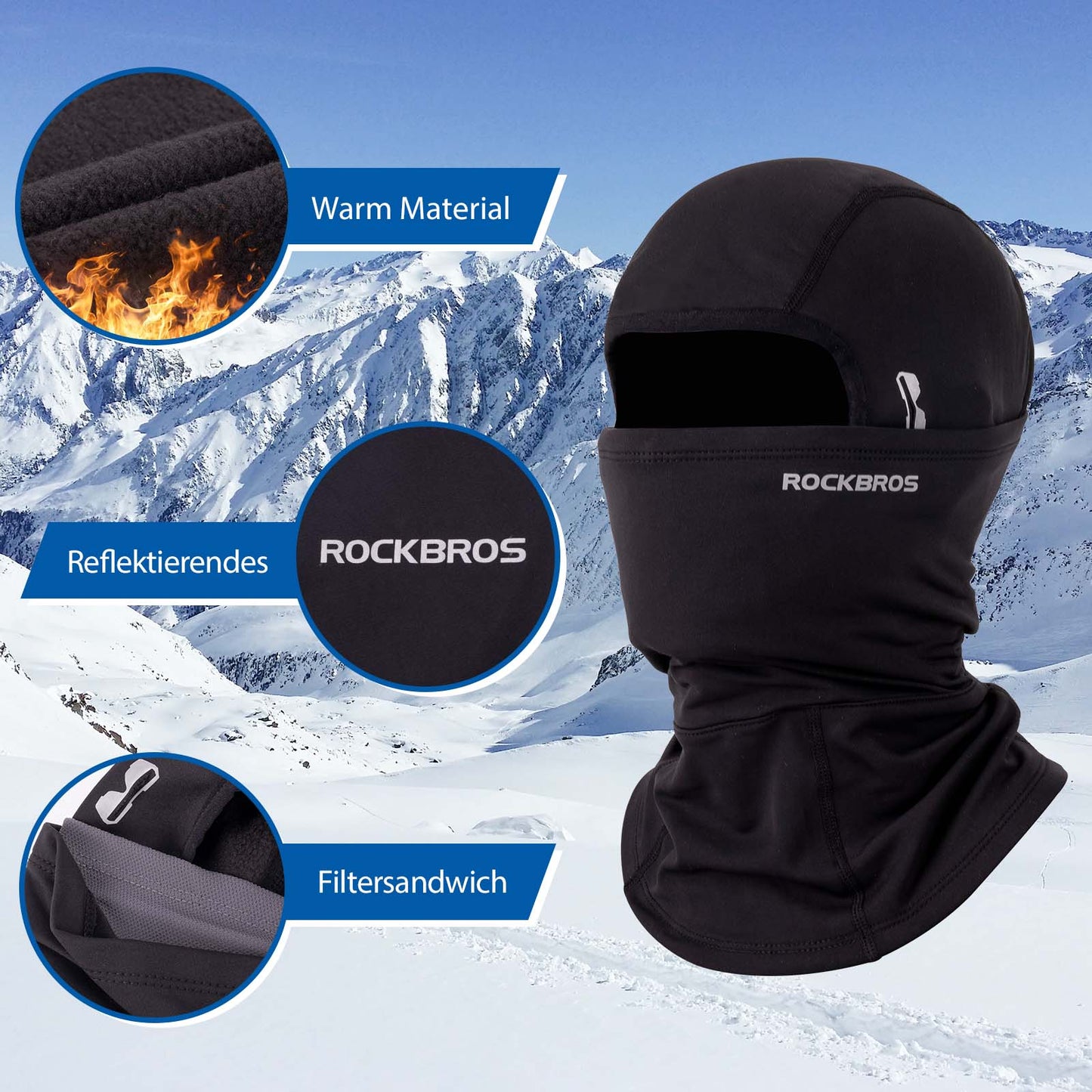 Sturmhaube winddichte Unterhelmmütze aus warmem Fleece Schwarz ROCKBROS