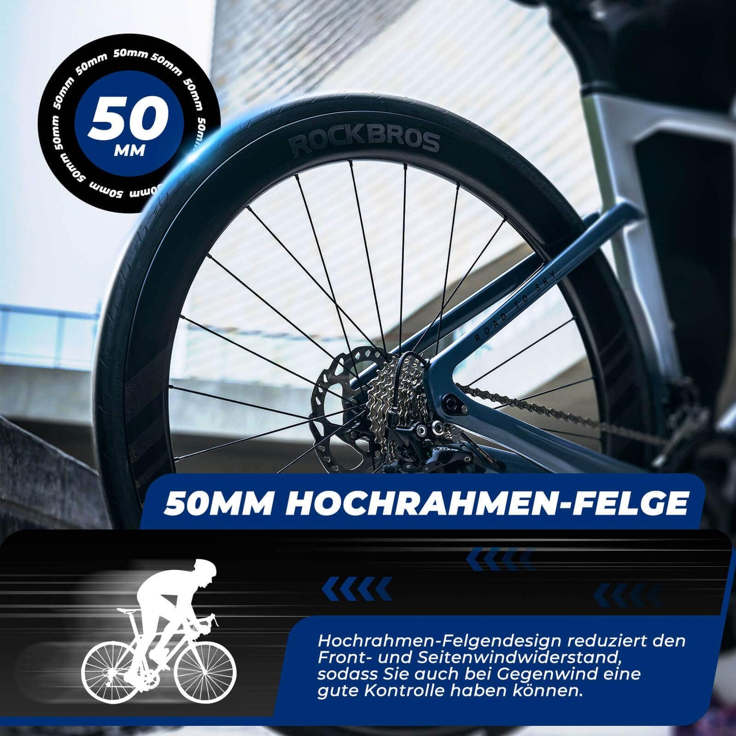 T700 Carbon Laufradsatz 28‘‘ 50mm Scheibenbremse Steckachse Laufrad Set für Rennrad und SHIMANO 8-12 Fach 24 Speichen 36T-Stahllager ROCKBROS