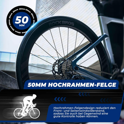 T700 Carbon Laufradsatz 28‘‘ 50mm Scheibenbremse Steckachse Laufrad Set für Rennrad und SHIMANO 8-12 Fach 24 Speichen 36T-Stahllager ROCKBROS