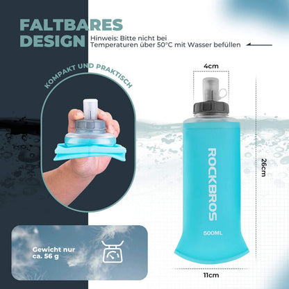 Trinkflasche Faltbare Wasserflasche 500ml für Laufen Wandern Radfahren ROCKBROS