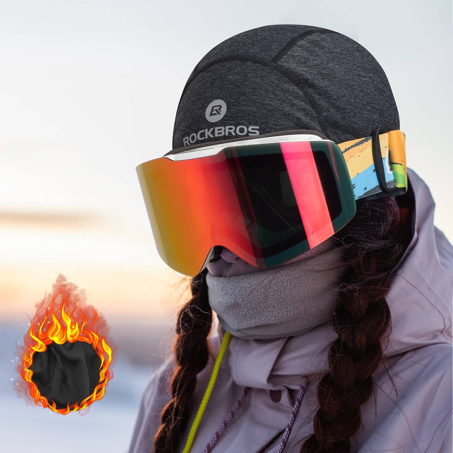 Winter Fahrrad Mütze Winddicht Helmmütze mit Brillenlöcher ROCKBROS