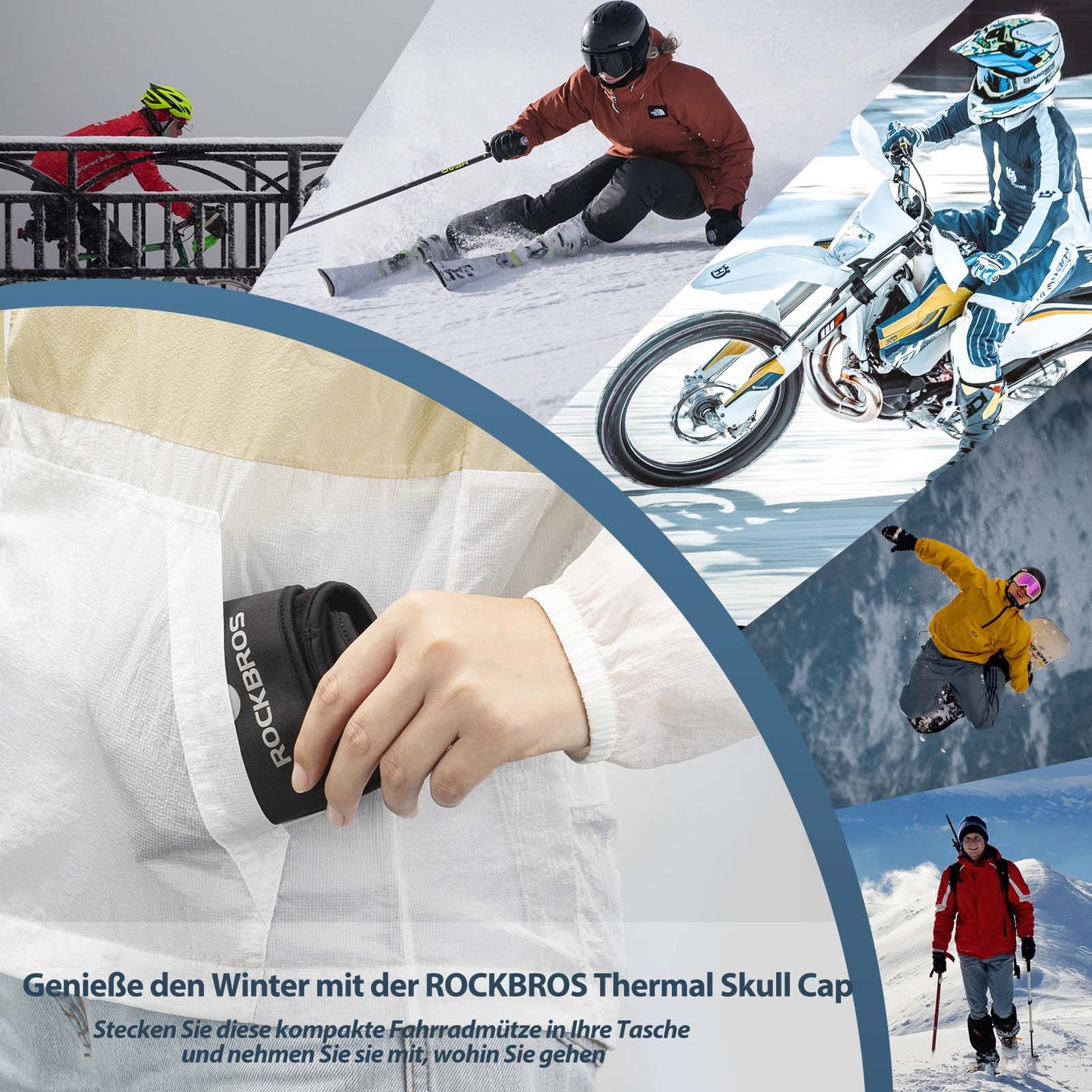 Winter Fahrrad Mütze Winddicht Helmmütze mit Brillenlöcher ROCKBROS