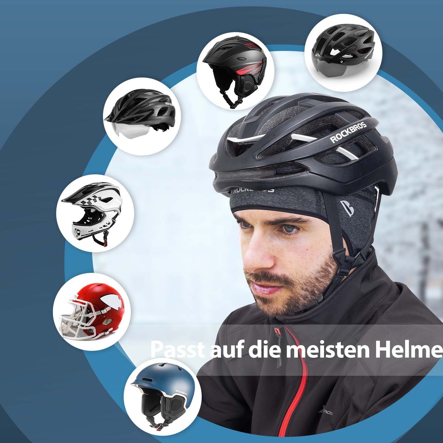 Winter Fahrrad Mütze Winddicht Helmmütze mit Brillenlöcher ROCKBROS