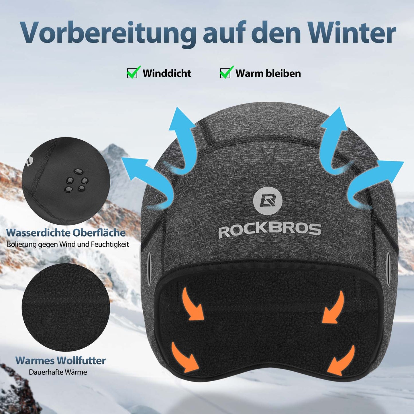 Winter Fahrrad Mütze Winddicht Helmmütze mit Brillenlöcher ROCKBROS