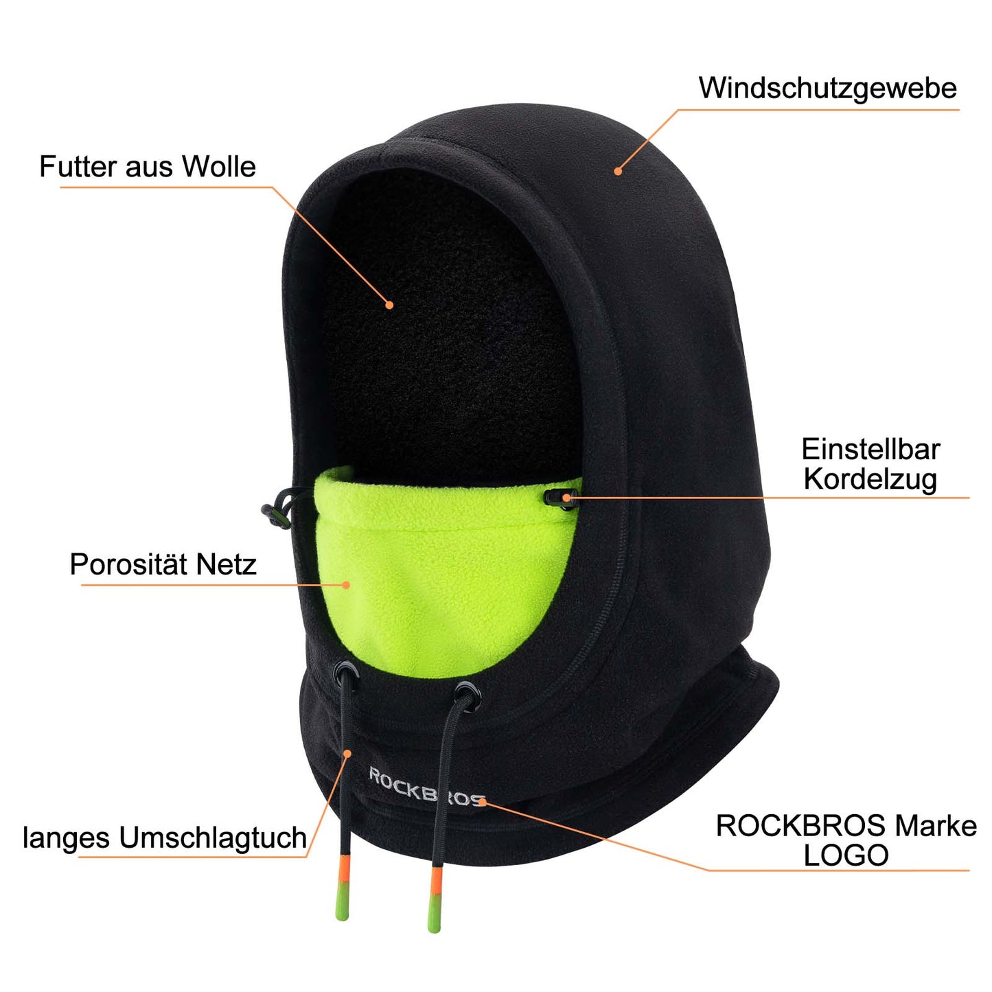 Winter Skimaske Vlies Balaclava für Frauen und Männer Schwarz Grün ROCKBROS