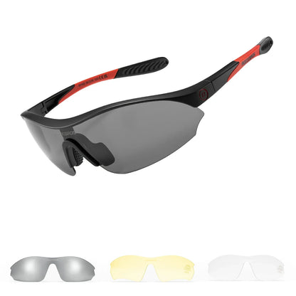 ROCKBROS Sport-Radfahrsonnenbrille mit 3 austauschbaren UV400-Gläsern