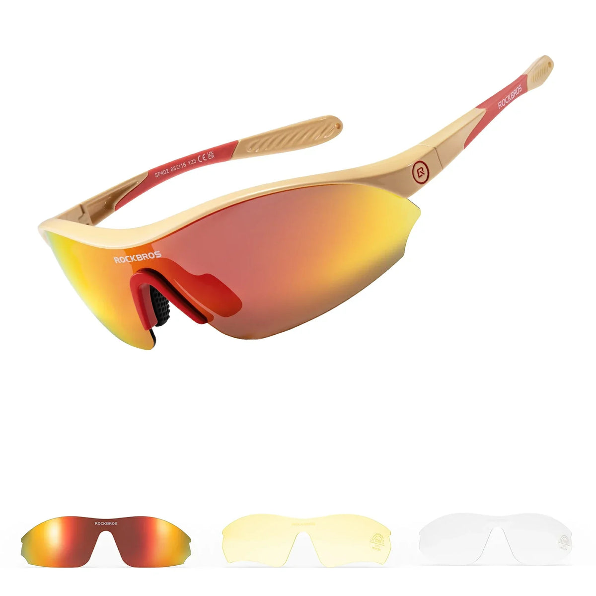 ROCKBROS Sport-Radfahrsonnenbrille mit 3 austauschbaren UV400-Gläsern