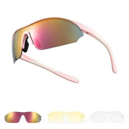 ROCKBROS Sport-Radfahrsonnenbrille mit 3 austauschbaren UV400-Gläsern
