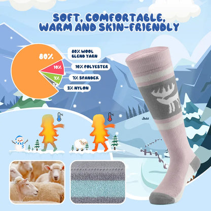 Qunature Skisocken Kinder/Jungen Wintersocken Ski Kniestrümpfe mit Wolle 1 Paar