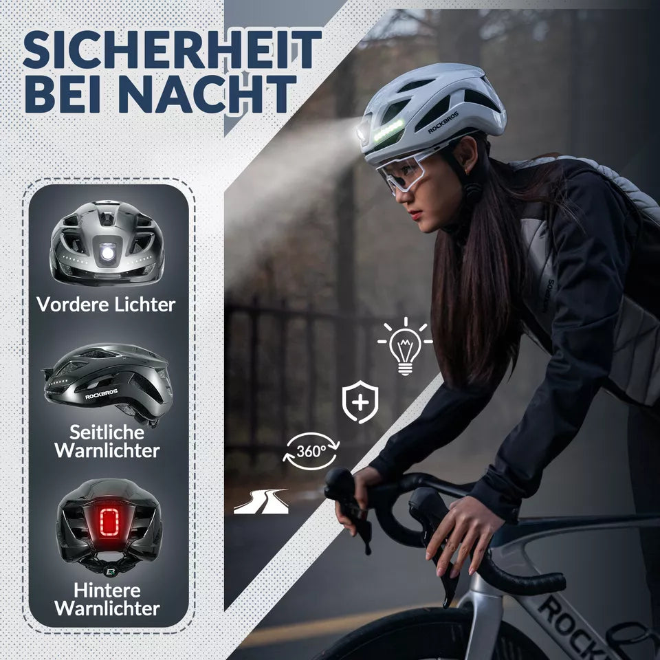 ROCKBROS Fahrradhelm Bike-Helm mit Sicherheits-Warnlicht Schutzhelm 57-61 cm