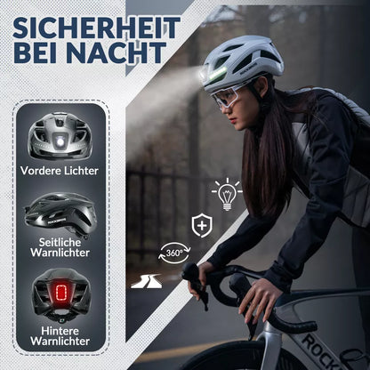 ROCKBROS Fahrradhelm Bike-Helm mit Sicherheits-Warnlicht Schutzhelm 57-61 cm