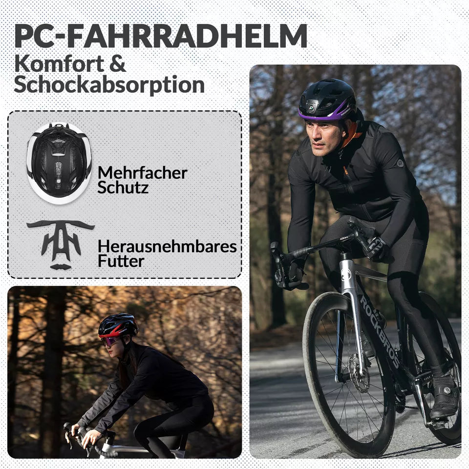 ROCKBROS Fahrradhelm Bike-Helm mit Sicherheits-Warnlicht Schutzhelm 57-61 cm