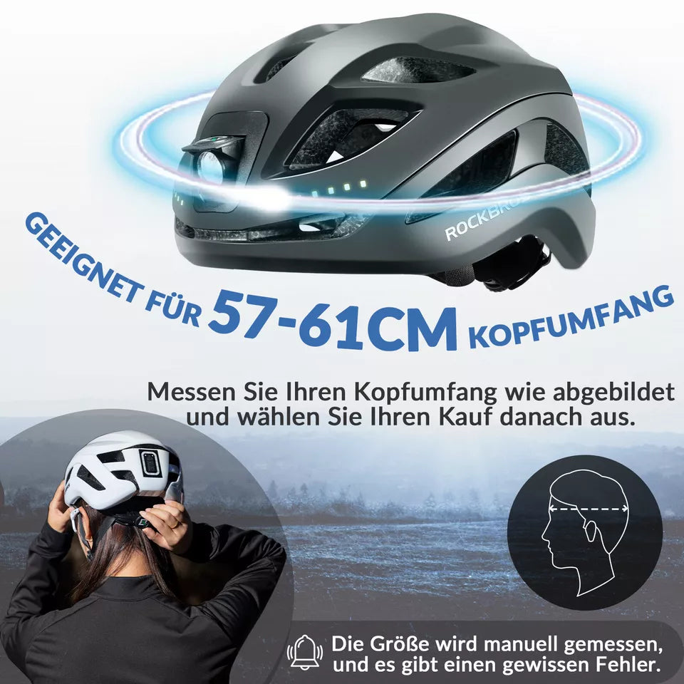 ROCKBROS Fahrradhelm Bike-Helm mit Sicherheits-Warnlicht Schutzhelm 57-61 cm