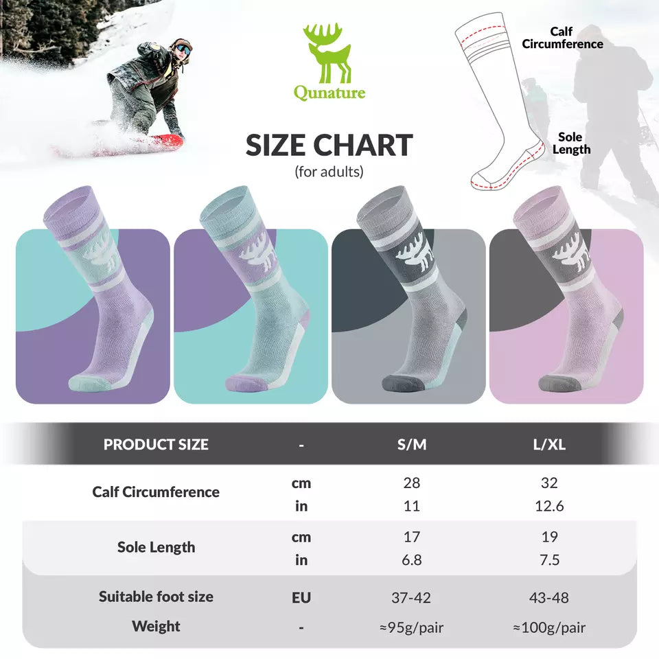 Qunature 1 Paar Skisocken Unisex Skisocken für Skifahren Snowboarden Wintersport