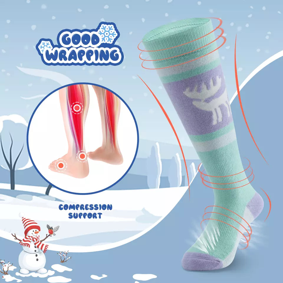 Qunature Skisocken Kinder/Jungen Wintersocken Ski Kniestrümpfe mit Wolle 1 Paar
