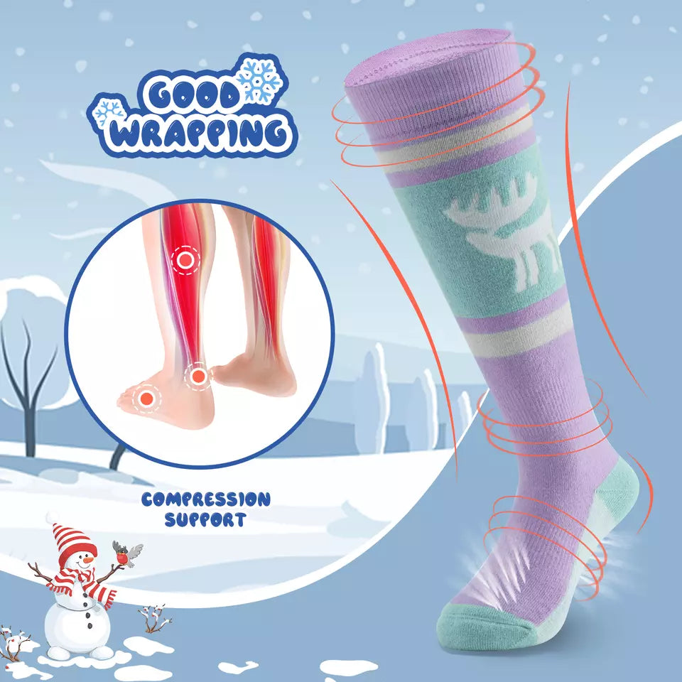Qunature Skisocken Kinder/Jungen Wintersocken Ski Kniestrümpfe mit Wolle 1 Paar