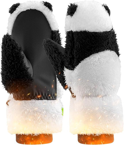 Qunature Skihandschuhe Panda-Design Handschuhe für Kinder von 4–12 Jahren Warme Thermo Winddichte Fleece-Handschuhe ideal für Winteraktivitäten wie Skifahren Snowboarden Eislaufen
