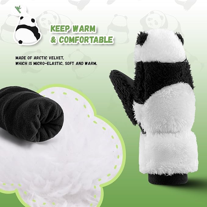 Qunature Skihandschuhe Panda-Design Handschuhe für Kinder von 4–12 Jahren Warme Thermo Winddichte Fleece-Handschuhe ideal für Winteraktivitäten wie Skifahren Snowboarden Eislaufen