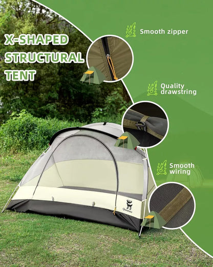 Qunature Campingzelt für 2 Personen Rucksackzelt Wasserdicht Zelt mit X-Struktur