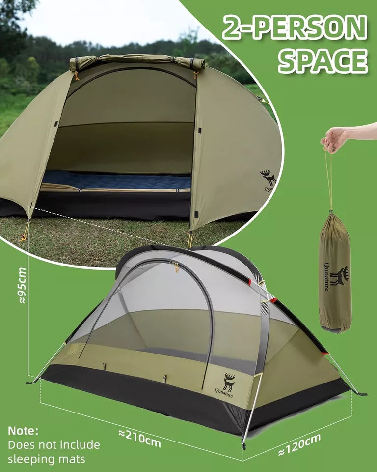 Qunature Campingzelt für 2 Personen Rucksackzelt Wasserdicht Zelt mit X-Struktur