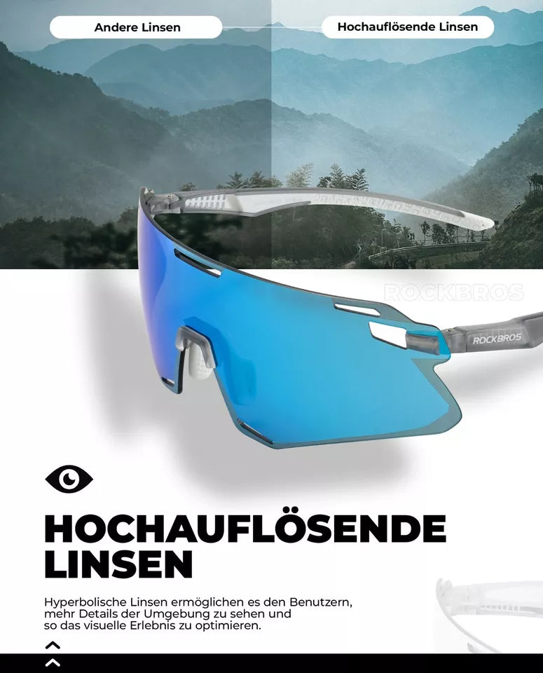 ROCKBROS Fahrradbrille HD-Gläser Brille Leicht Bequem mit Myopie Rahmen Rennrad