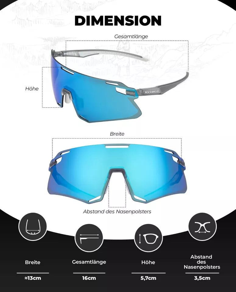 ROCKBROS Fahrradbrille HD-Gläser Brille Leicht Bequem mit Myopie Rahmen Rennrad