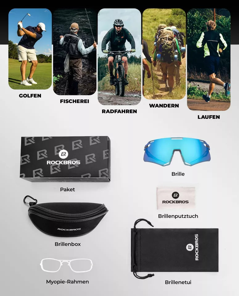 ROCKBROS Fahrradbrille HD-Gläser Brille Leicht Bequem mit Myopie Rahmen Rennrad