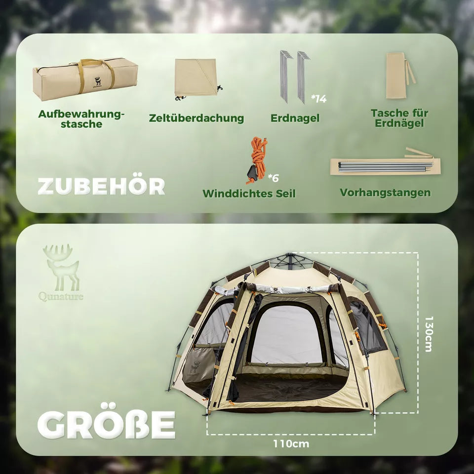 Qunature Campingzelt 2-4 Personen Pop-Up Zelt Kuppelzelt Camping Zelt Wasserdicht