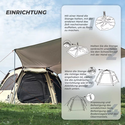 Qunature Campingzelt 2-4 Personen Pop-Up Zelt Kuppelzelt Camping Zelt Wasserdicht
