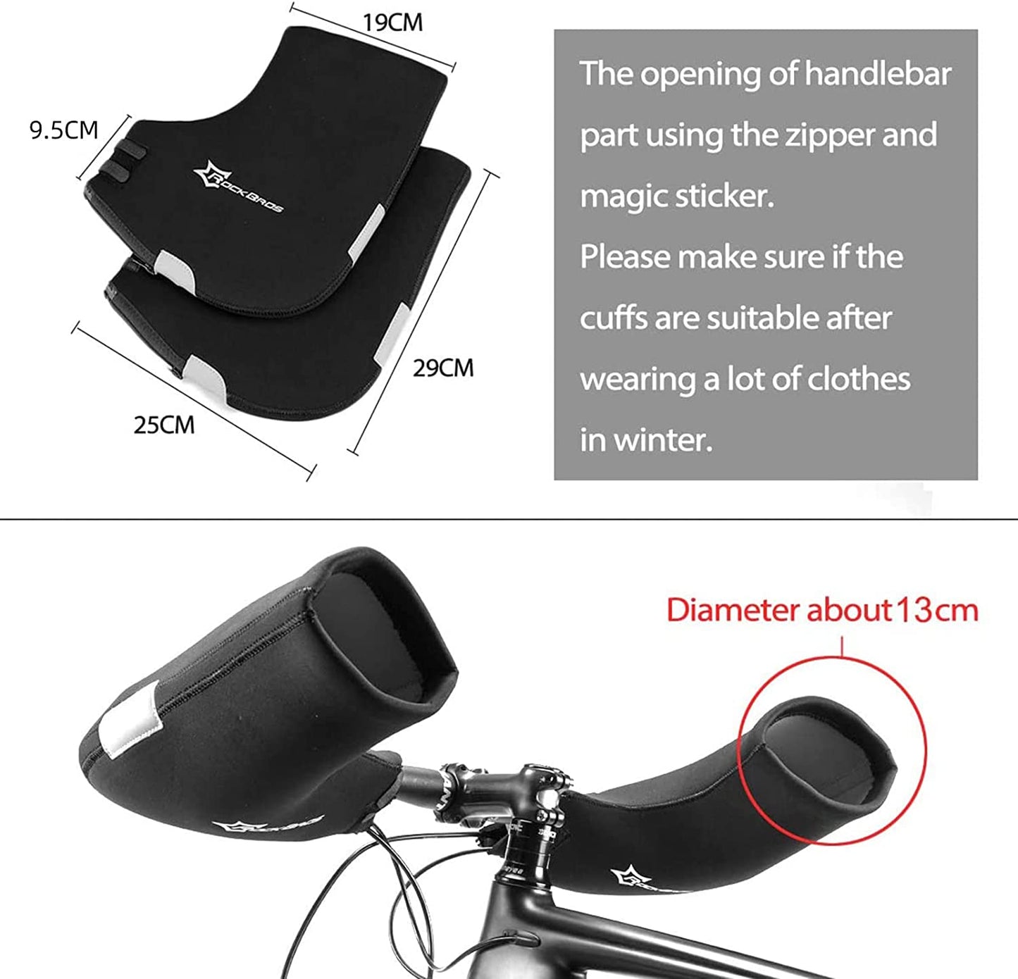 ROCKBROS D16-B Lenker Handschuhe Winter Thermo Winddicht Lenkerstulpen für Fahrrad Gefüttert Wasserabweisend