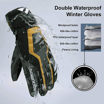 ROCKBROS Skihandschuhe Wasserdicht Extra Warm Anti-Rutsch für Herren
