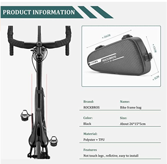 ROCKBROS B75 Fahrrad Rahmentasche Dreieckstasche 1.2L Schwarz