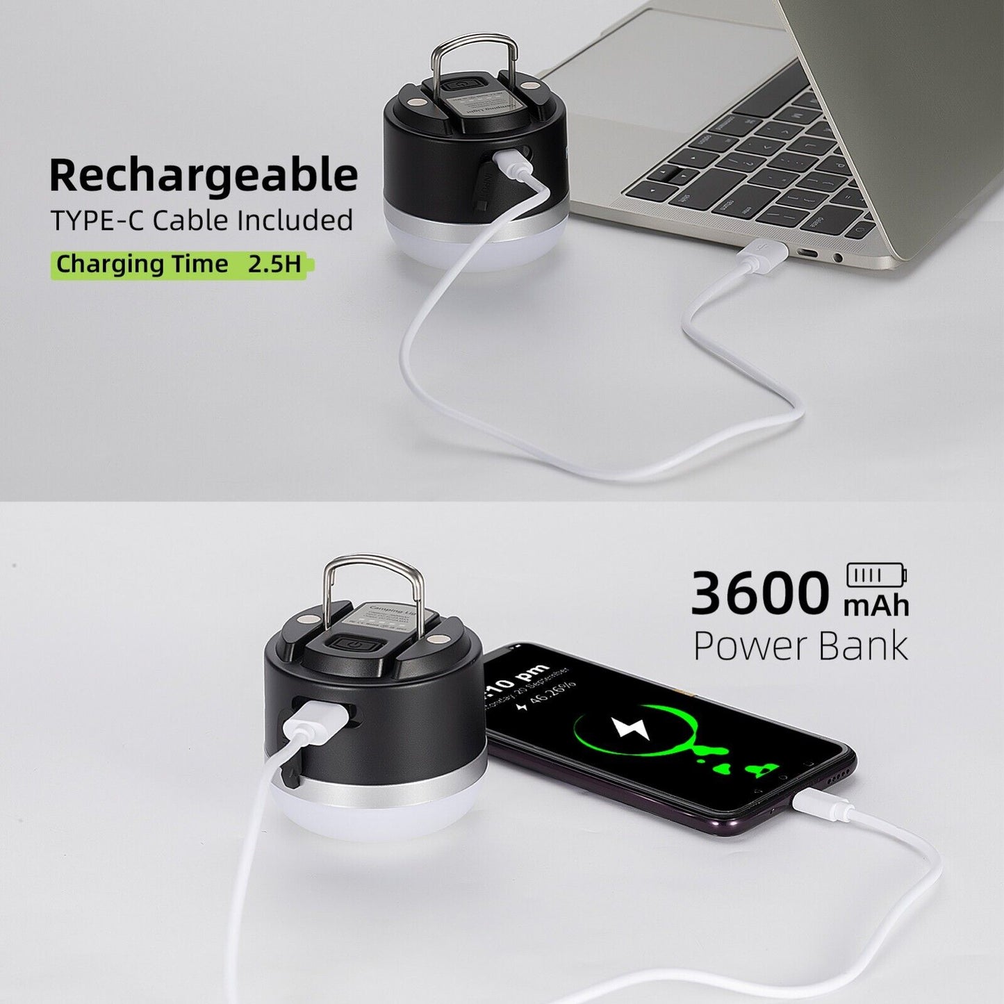 ROCKBROS Outdoor Camping Laterne USB Taschenlampen 600 Lumen IPX65 LED Licht Akku